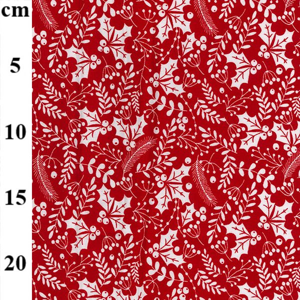 100% Christmas Cotton -Holly on Red
